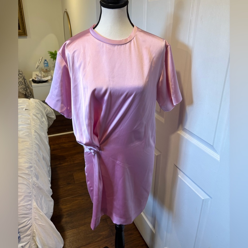🌷Zara Pink Satin Twist Mini Dress M Party Cocktail 3/$30